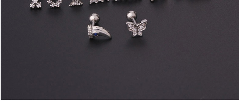 Fashion Silver 11# Titanium Steel Inlaid Zirconium Thick Rod Geometric Piercing Earrings (1pcs),Ear Cartilage Rings & Studs