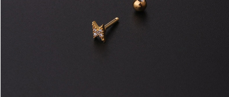 Fashion Golden 5# Titanium Steel Inlaid Zirconium Thick Geometric Piercing Earrings (1pcs),Ear Cartilage Rings & Studs