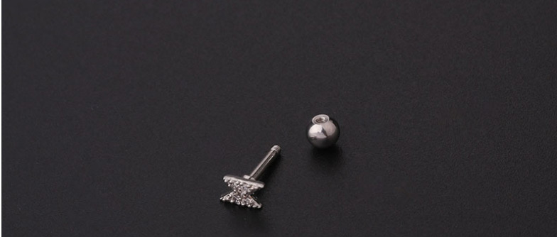 Fashion Silver 7# Titanium Steel Inlaid Zirconium Thick Rod Geometric Piercing Earrings (1pcs),Ear Cartilage Rings & Studs