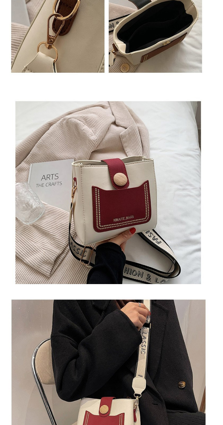 Fashion Rose Red Wide Shoulder Strap Patch Pocket Diagonal Bag,Shoulder bags