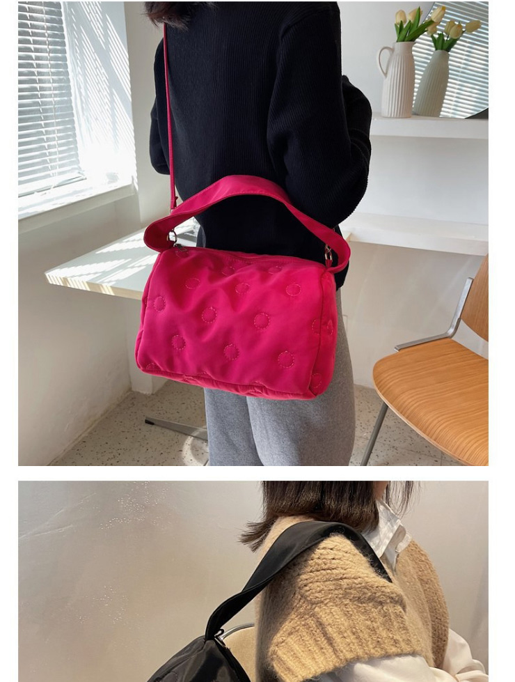Fashion Rose Red Nylon Pleated Portable Messenger Bag,Shoulder bags