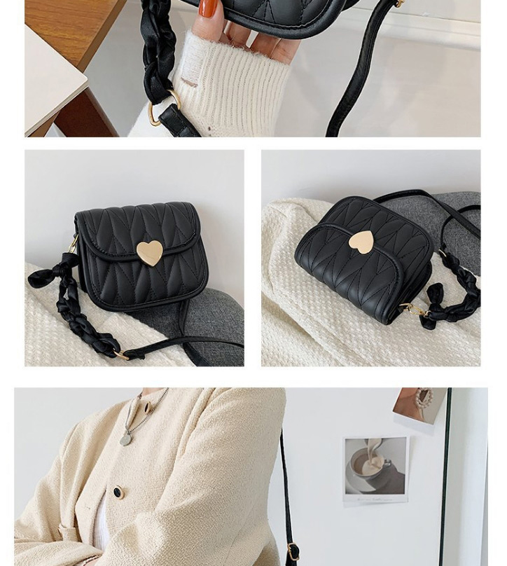 Fashion Black Lingge Love Heart Buckle Crossbody Bag,Shoulder bags