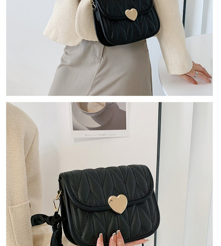 Fashion Black Lingge Love Heart Buckle Crossbody Bag,Shoulder bags