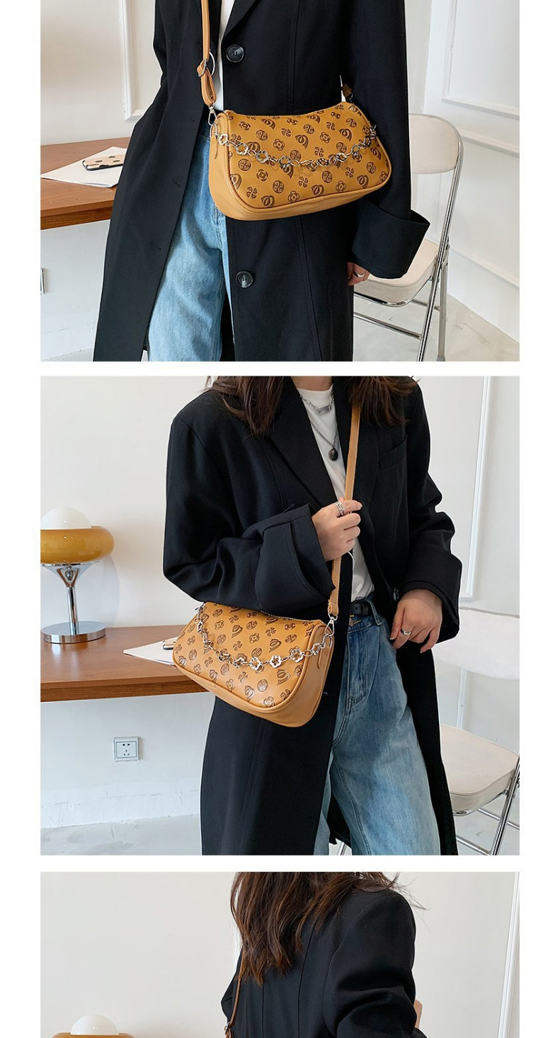 Fashion Dark Brown Embossed Chain Crossbody Bag,Shoulder bags