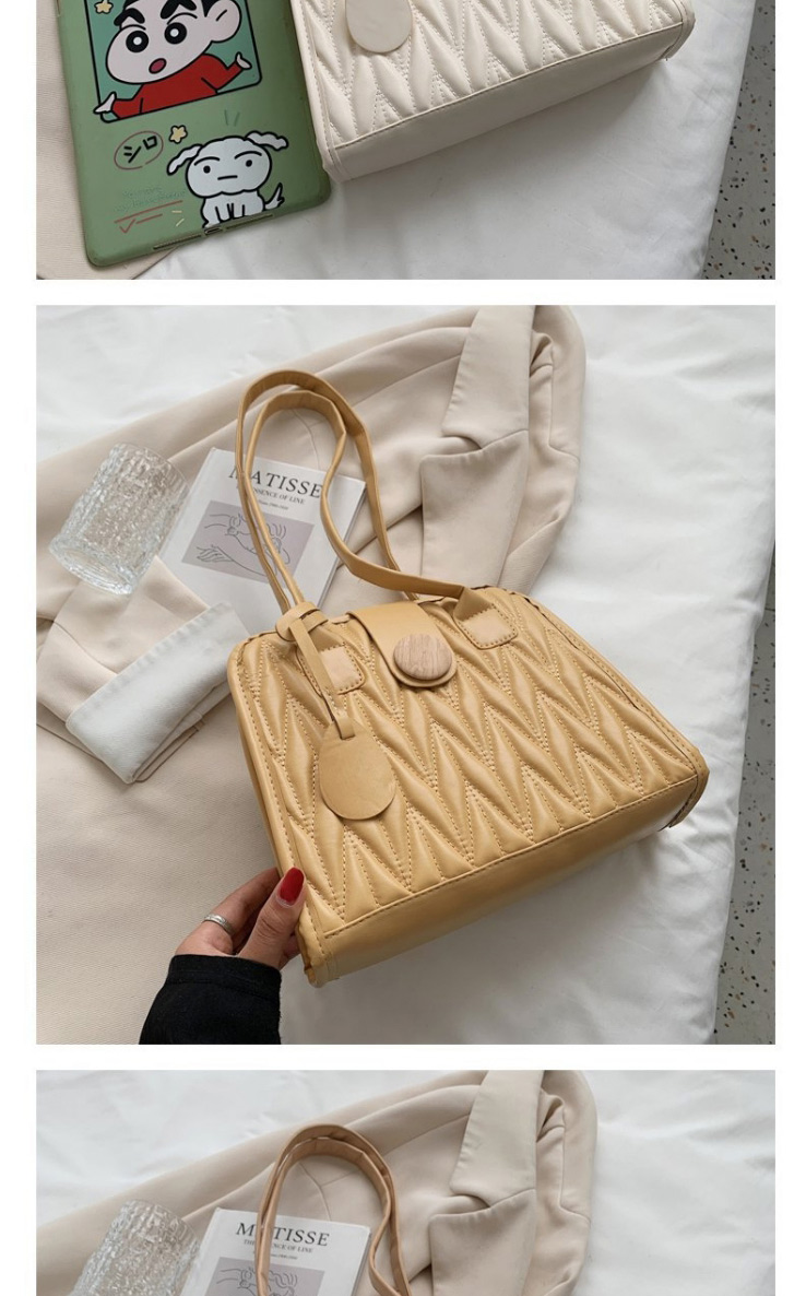 Fashion Off White Pu Micro-pleated Embroidery Thread Shoulder Bag,Messenger bags