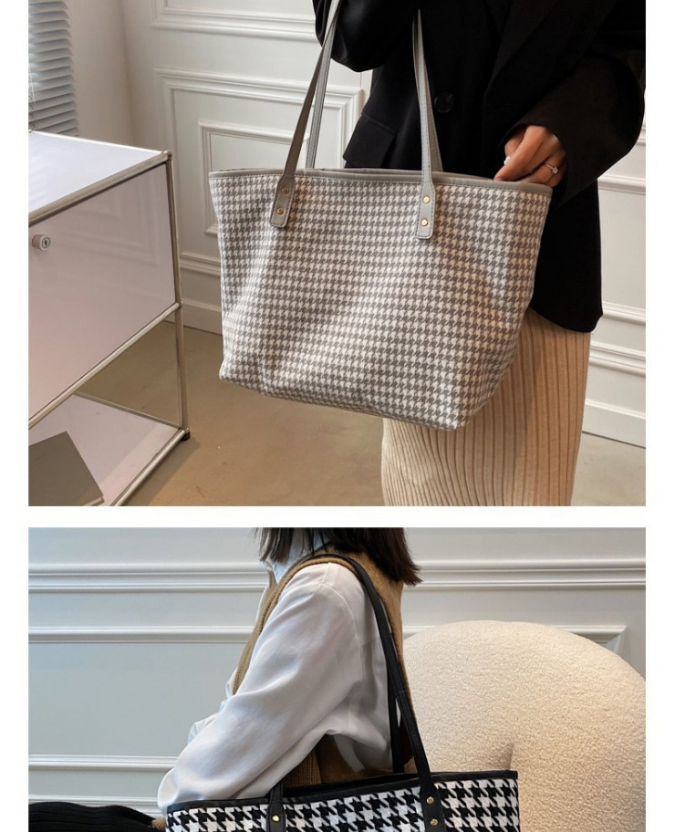 Fashion Grey Large-capacity Houndstooth Shoulder Bag,Messenger bags