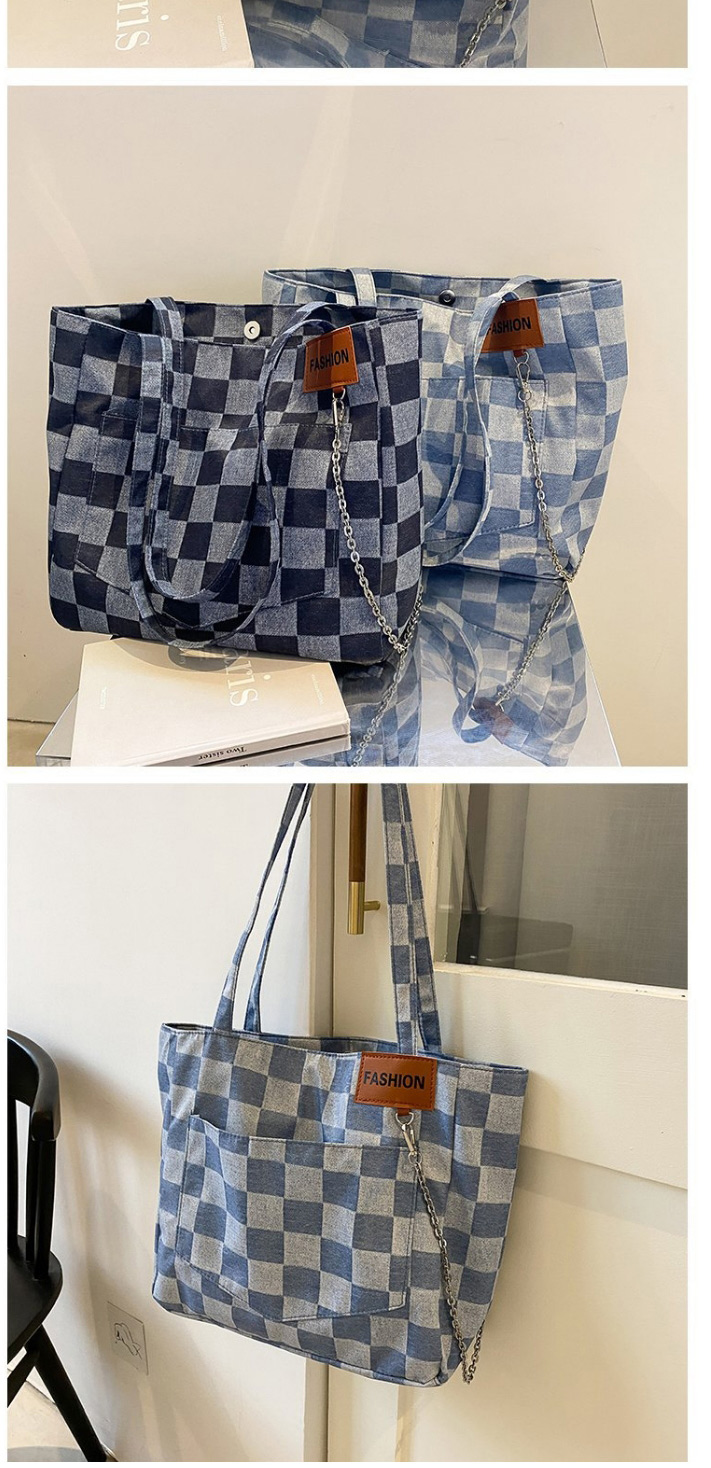 Fashion Light Blue Large-capacity Check Shoulder Bag,Messenger bags