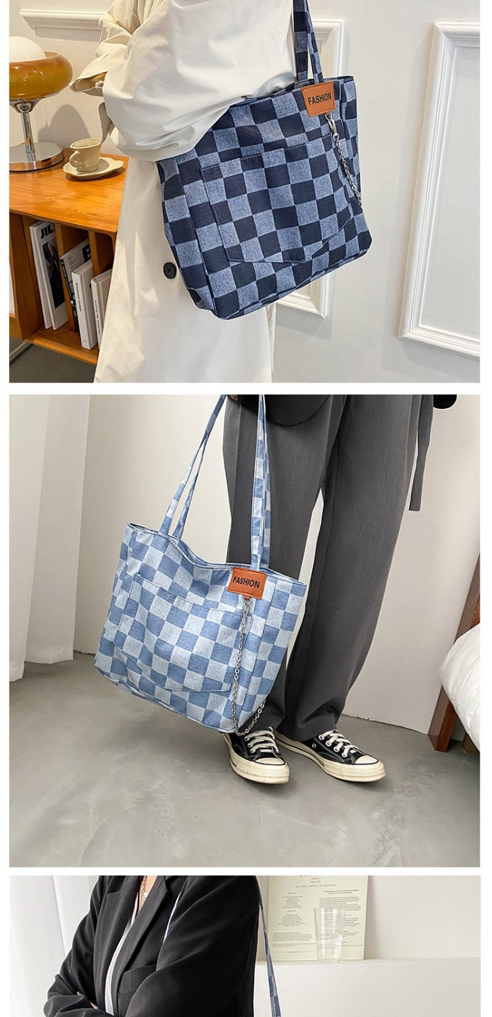 Fashion Light Blue Large-capacity Check Shoulder Bag,Messenger bags