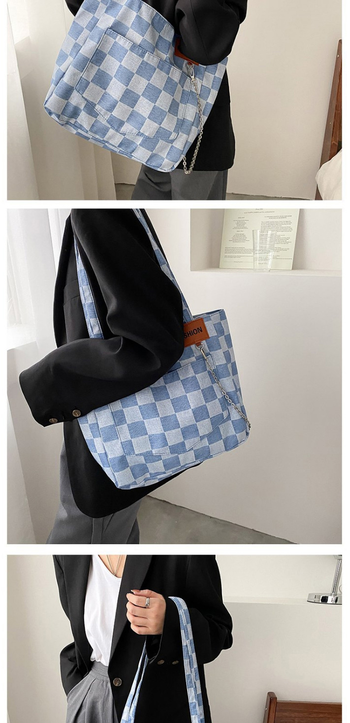 Fashion Navy Blue Large Capacity Checked Shoulder Bag,Messenger bags