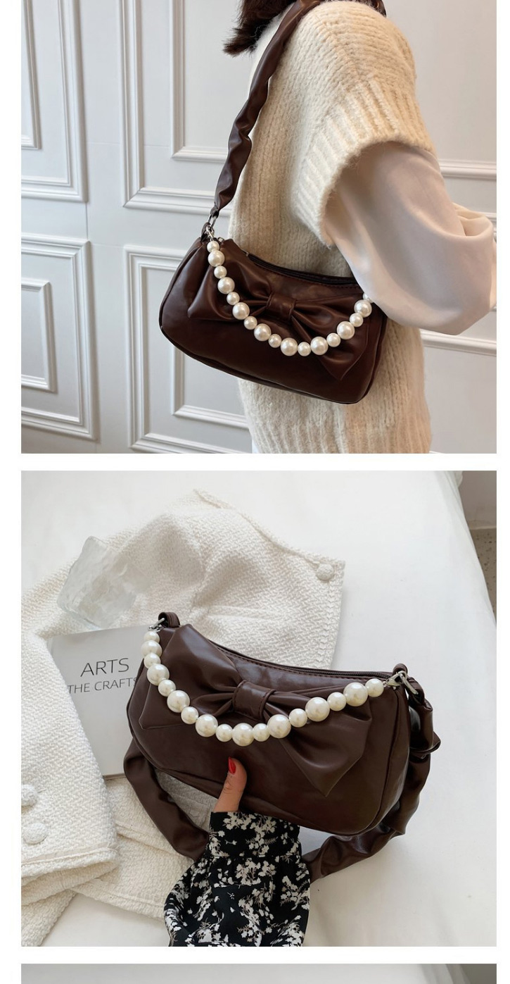 Fashion Brown Pearl Portable Pleated Diagonal Bag,Shoulder bags