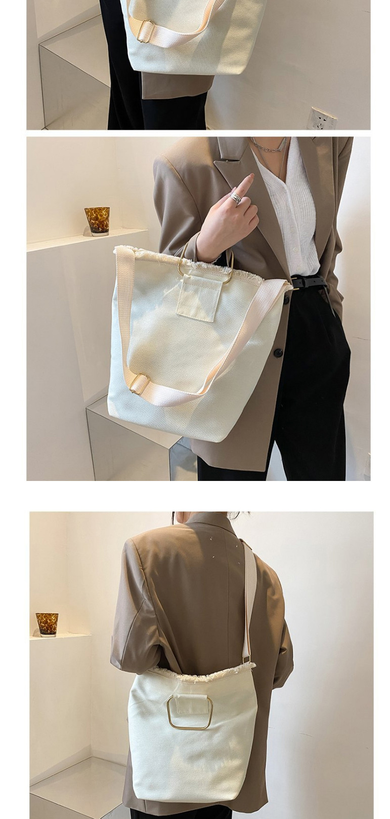 Fashion Black Frayed Canvas Crossbody Bag,Shoulder bags