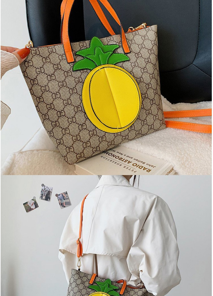 Fashion Khaki Letter Print Pineapple Tote Bag,Messenger bags