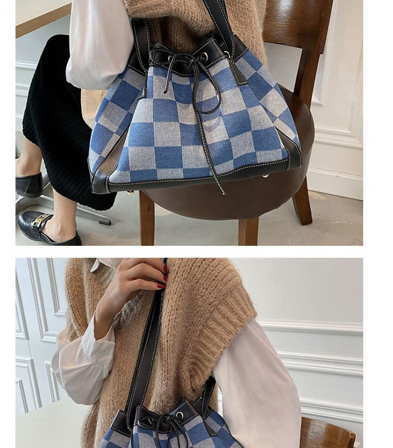 Fashion Blue Large-capacity Check Beam Shoulder Bag,Messenger bags