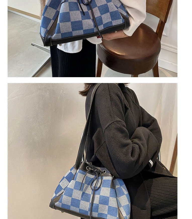 Fashion Blue Large-capacity Check Beam Shoulder Bag,Messenger bags