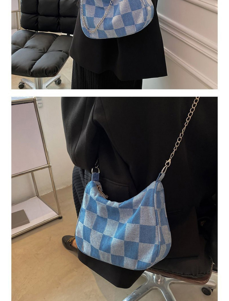 Fashion Blue Check Chain Shoulder Bag,Messenger bags