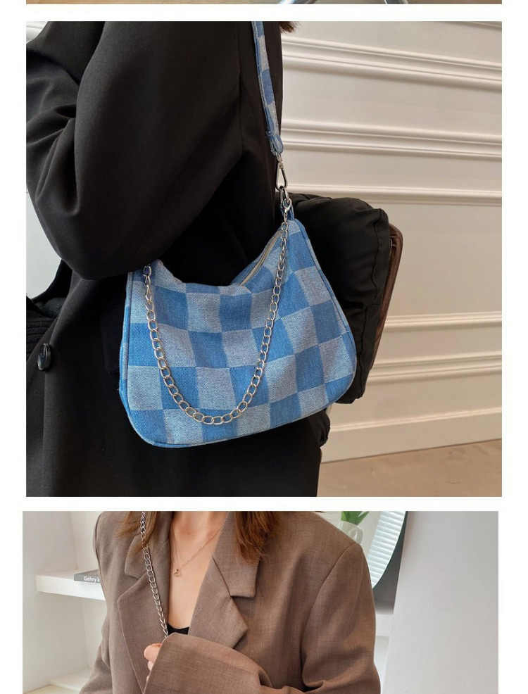 Fashion Blue Check Chain Shoulder Bag,Messenger bags