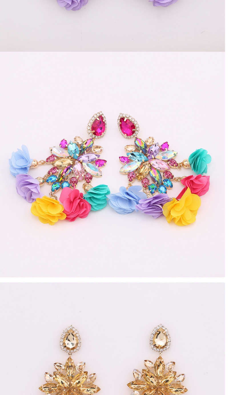 Fashion Solid Blue Flower Tassel Fancy Diamond Geometric Earrings,Drop Earrings