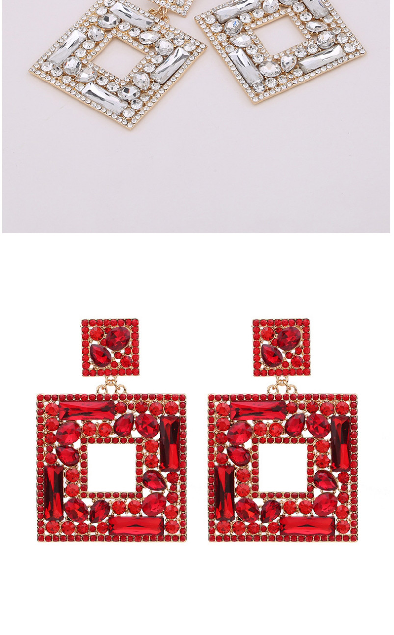 Fashion Mixed Color Alloy Diamond Square Earrings,Drop Earrings