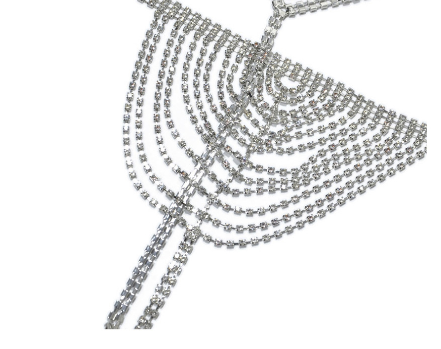 Fashion Silver Rhinestones Alloy Heart-shaped Full Diamond Body Chain,Body Chain