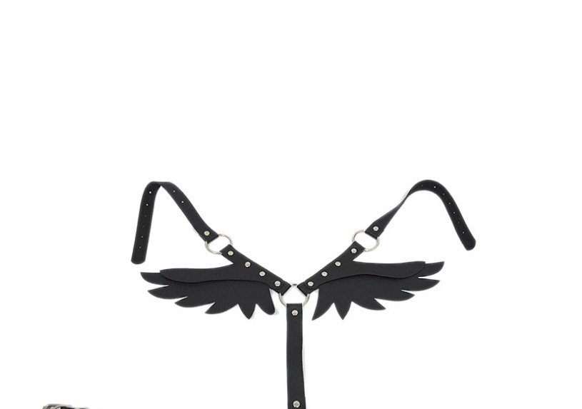 Fashion Black Faux Leather Wings Thin Girdle,Wide belts
