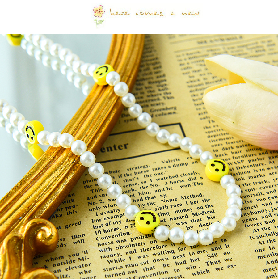 Fashion Yellow Alloy Rice Beads Pearl Smiley Love Necklace Set,Jewelry Sets