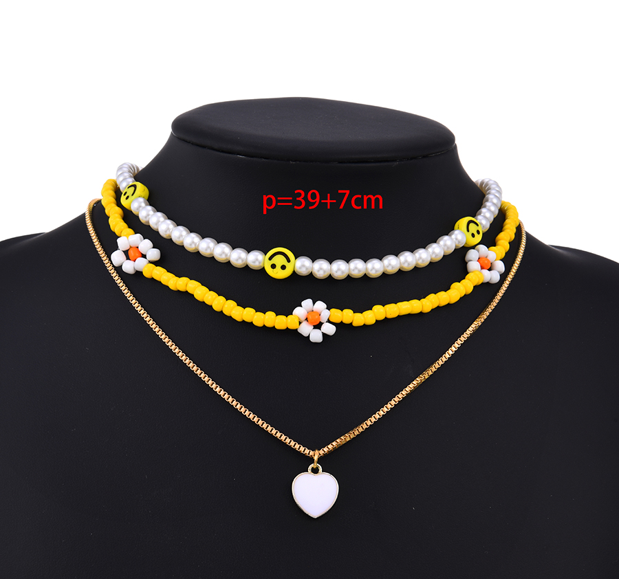 Fashion Yellow Alloy Rice Beads Pearl Smiley Love Necklace Set,Jewelry Sets