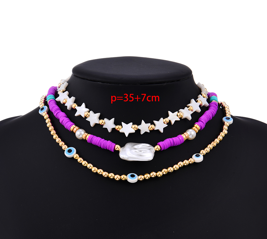 Fashion Purple Five-pointed Star Eye Beaded Clay Necklace Set,Jewelry Sets