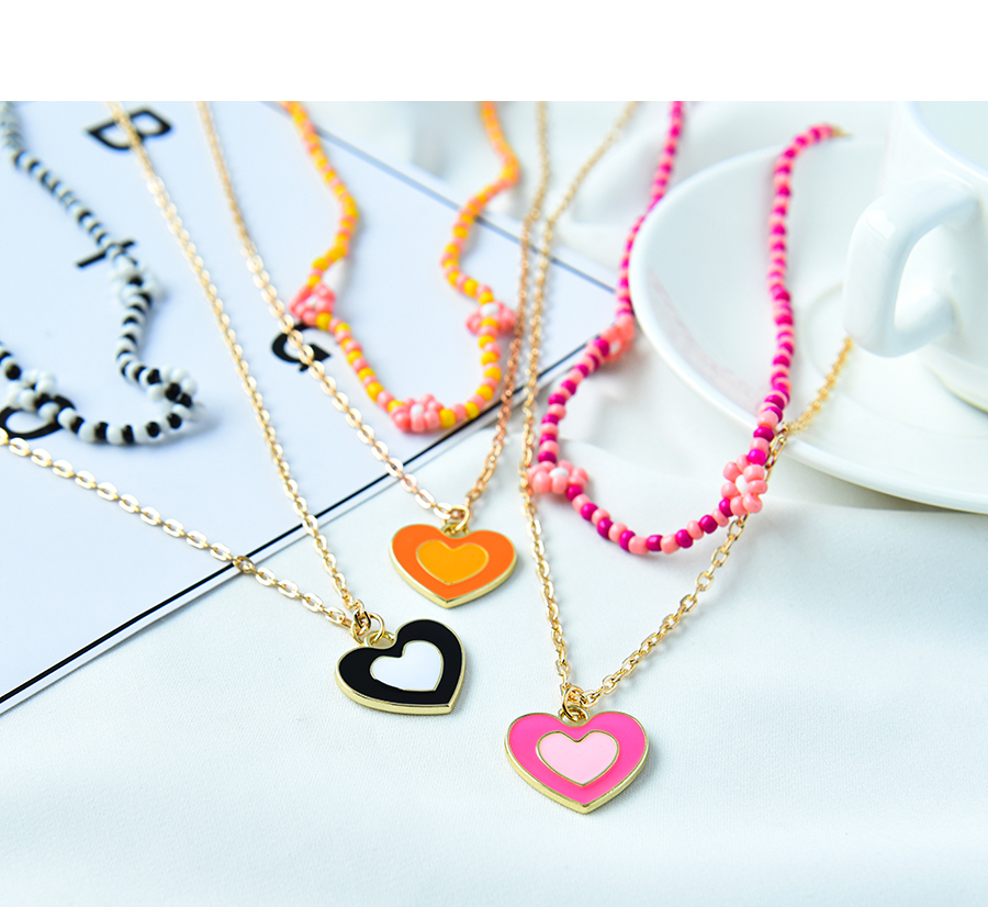 Fashion Orange Alloy Rice Beads Beaded Love Necklace Set,Jewelry Sets