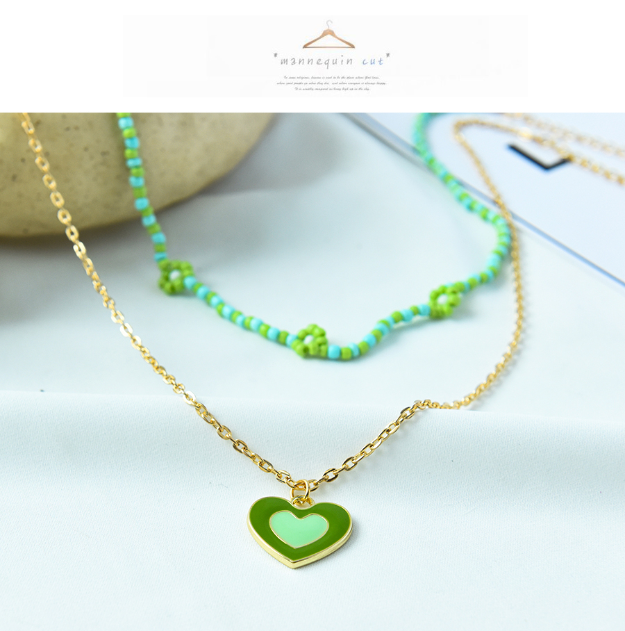 Fashion Green Alloy Rice Beads Beaded Love Necklace Set,Jewelry Sets