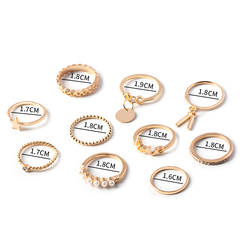 Fashion Gold Alloy Pearl Star Letter Ring Set Of 10,Jewelry Sets
