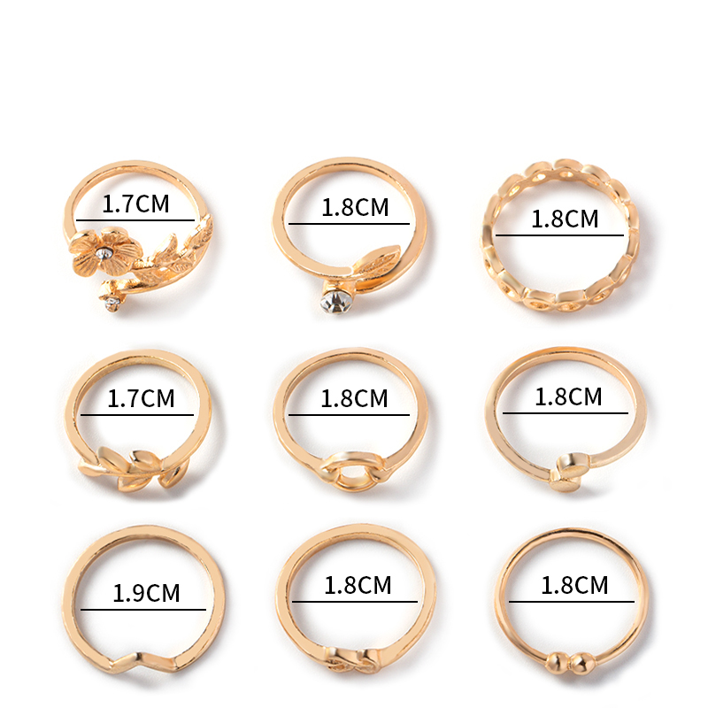 Fashion Gold Alloy Diamond Leaf Flower Ring Set 9,Jewelry Sets
