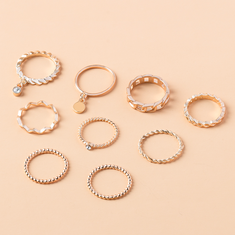 Fashion Gold Alloy Diamond Disc Threaded Ring Set 9 Pcs,Jewelry Sets