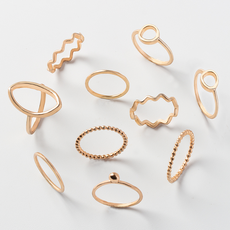 Fashion Gold Alloy Ring Wave Ring Set Of 10,Jewelry Sets