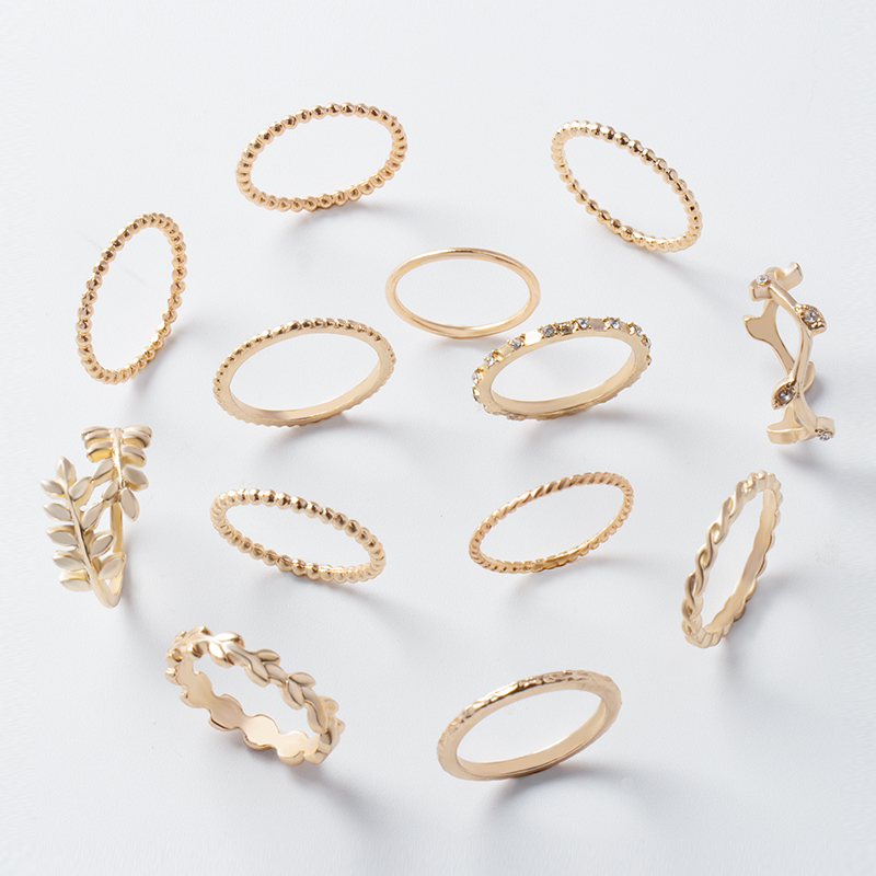 Fashion Gold Alloy Leaf Wave Ring Set 13 Pcs,Jewelry Sets