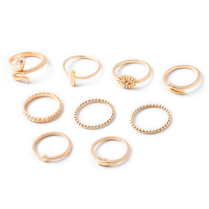 Fashion Gold Alloy Snake Eye Ring Set 9 Pcs,Jewelry Sets