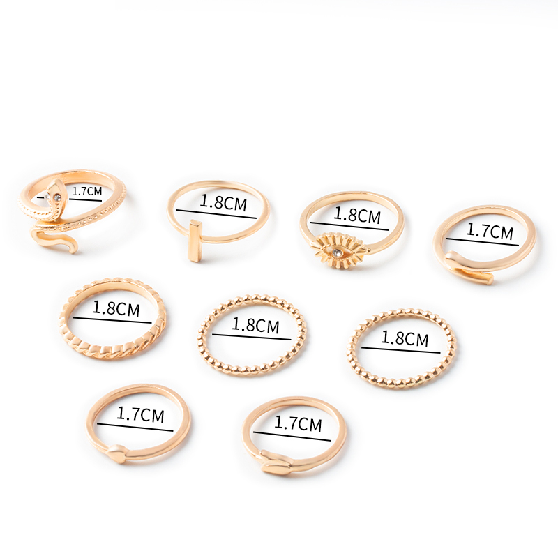 Fashion Gold Alloy Snake Eye Ring Set 9 Pcs,Jewelry Sets
