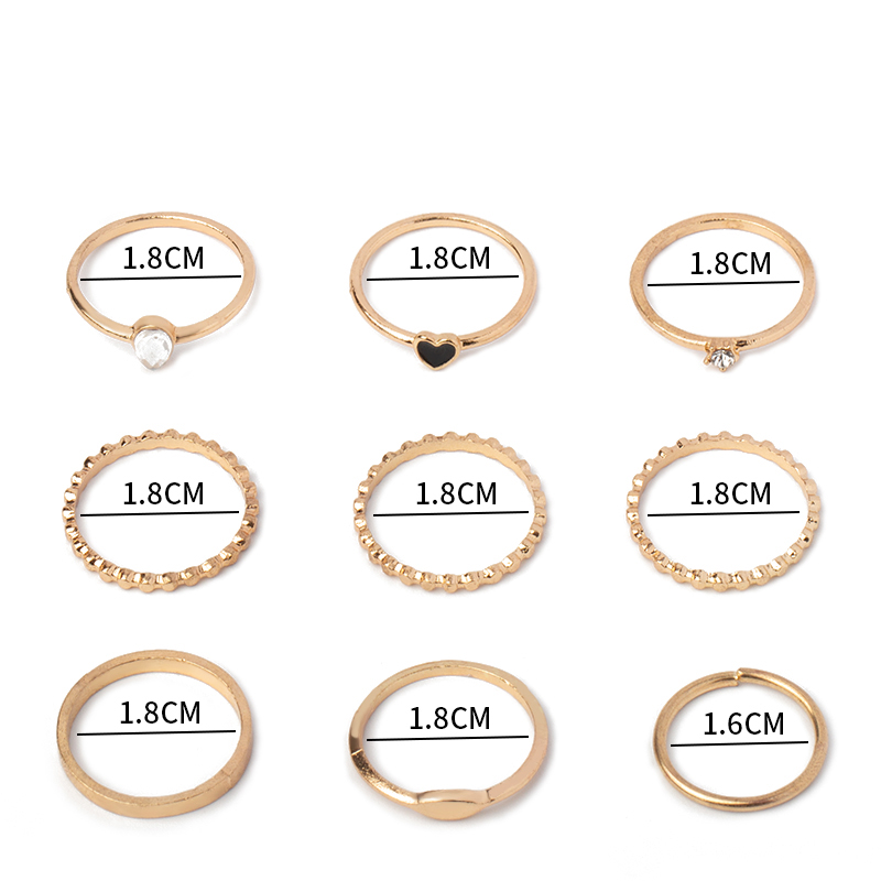 Fashion Gold Alloy Peach Heart Geometric Ring Set 9 Pcs,Jewelry Sets