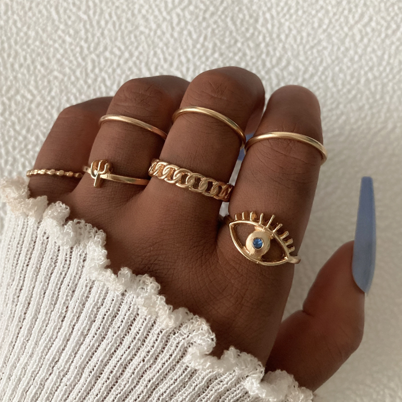 Fashion Gold Alloy Diamond Eye Ring Set 7,Jewelry Sets