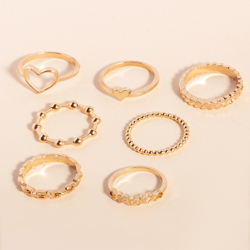 Fashion Gold 7 Alloy Peach Heart Ring Set,Jewelry Sets