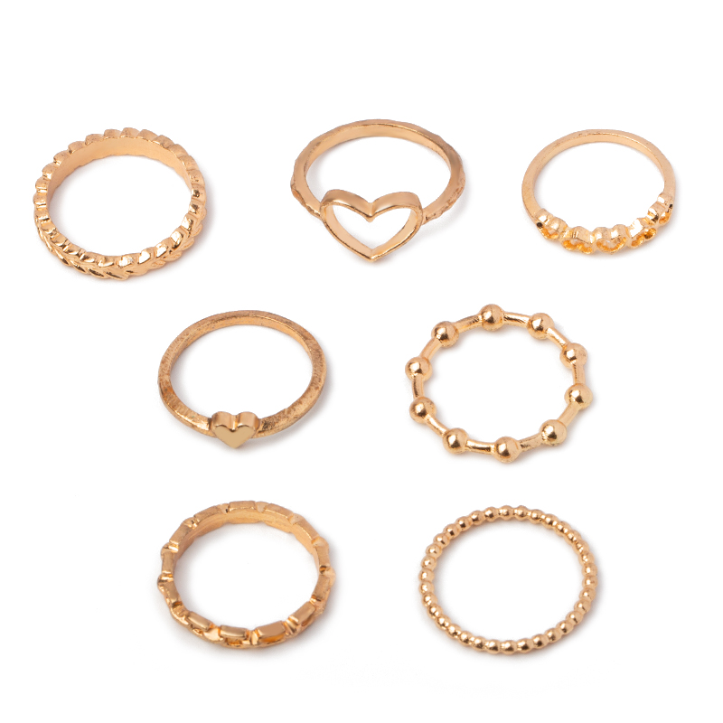 Fashion Gold 7 Alloy Peach Heart Ring Set,Jewelry Sets