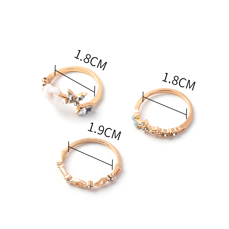 Fashion Gold 3 Alloy Crystal Flower Geometric Ring Set,Jewelry Sets