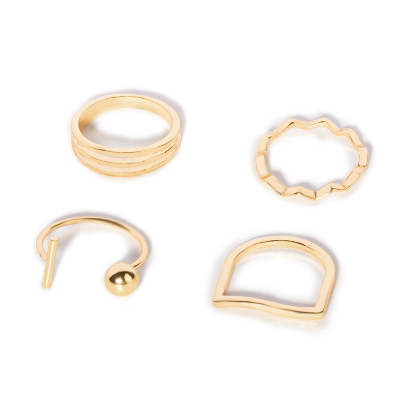 Fashion Gold Alloy Wave Open Ring Set Of 4,Jewelry Sets