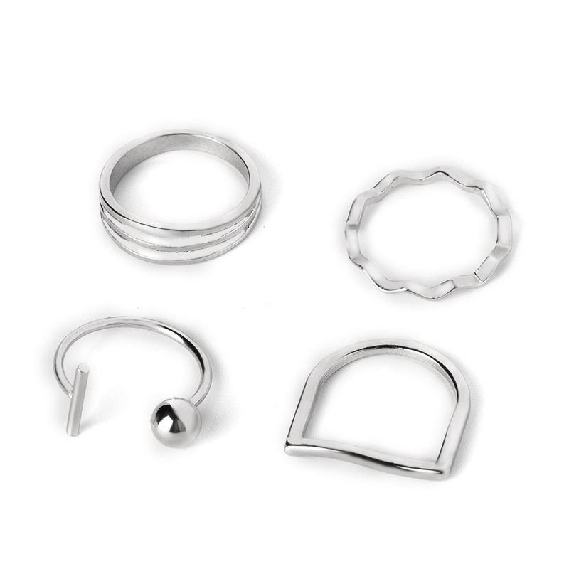 Fashion Gold Alloy Wave Open Ring Set Of 4,Jewelry Sets