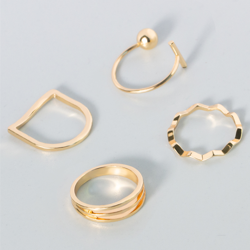 Fashion Silver Alloy Wave Open Ring Set Of 4,Jewelry Sets