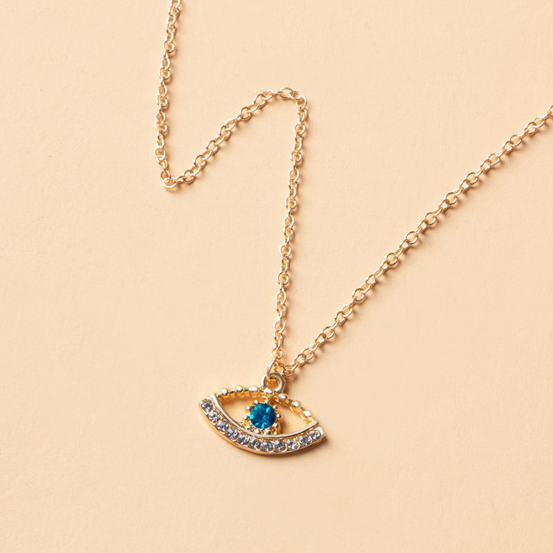 Fashion Lake Blue Alloy Gold-plated Eye Necklace,Pendants