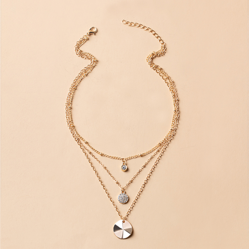 Fashion Gold Gold-plated Diamond Disc Three-layer Necklace,Multi Strand Necklaces