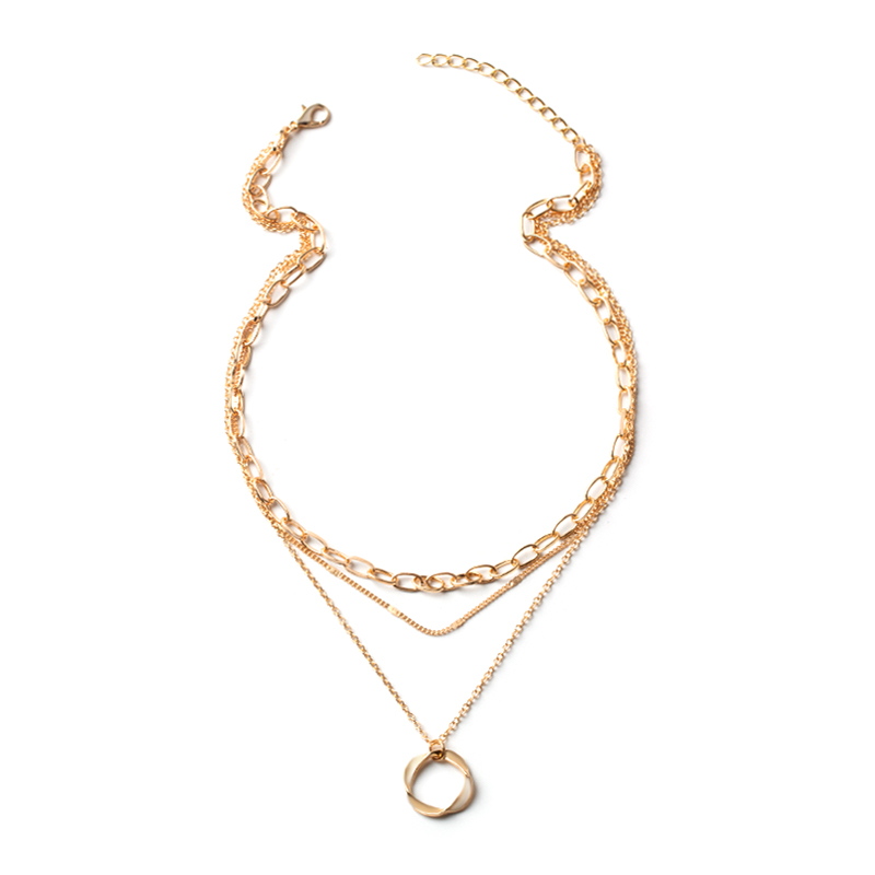 Fashion Gold Gold-plated Thick Chain Disc Three-layer Necklace,Multi Strand Necklaces