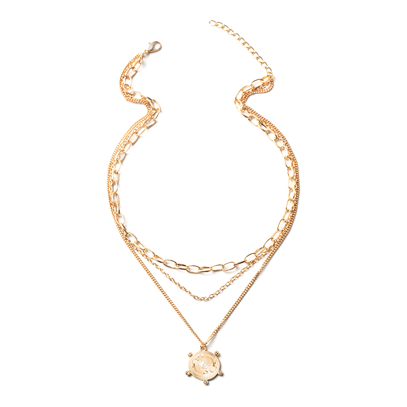 Fashion Gold Gold-plated Thick Chain Geometric Multilayer Necklace,Multi Strand Necklaces