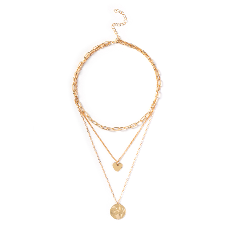 Fashion Gold Multilayer Peach Heart Disc Necklace,Multi Strand Necklaces