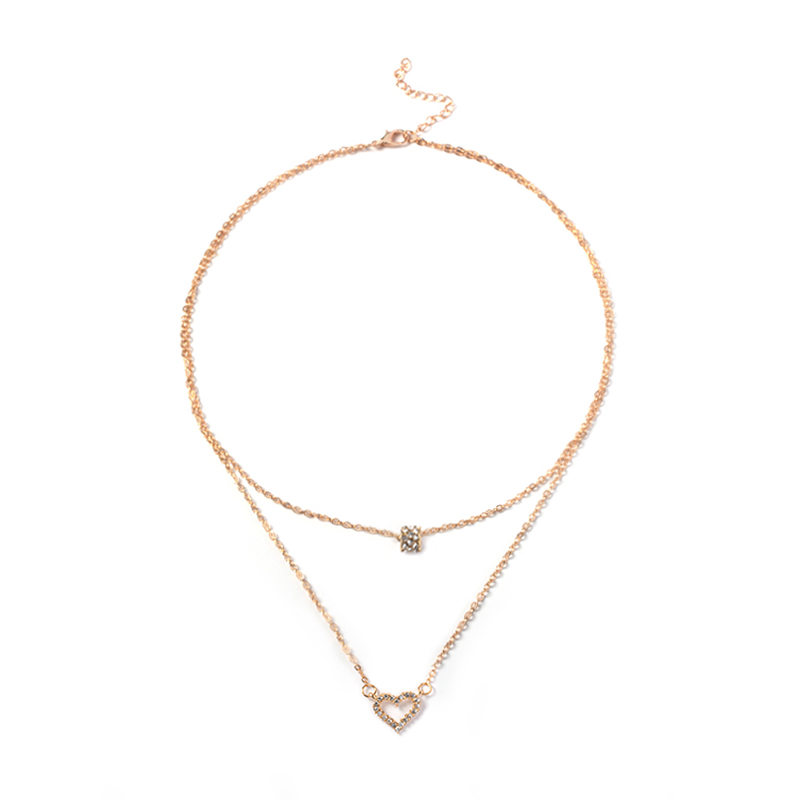 Fashion Gold Alloy Diamond Love Heart Double Necklace,Multi Strand Necklaces